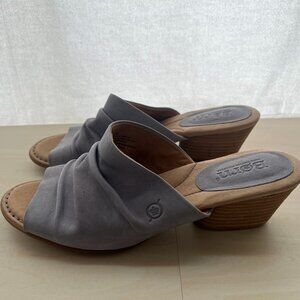 Børn Gray Leather Slide Mule Sandals – Stacked Heel